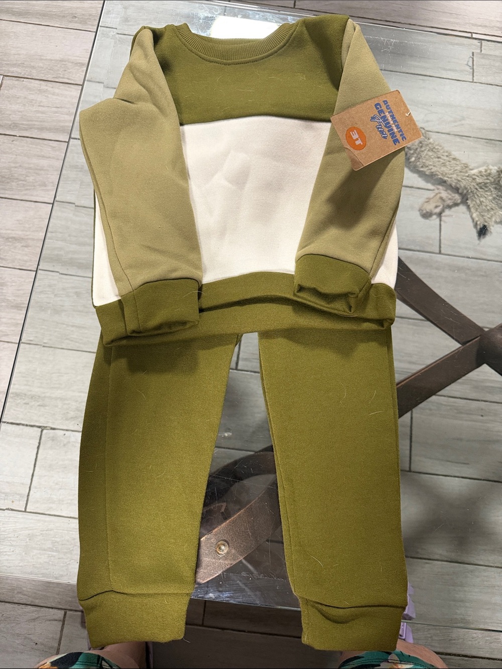 Kids Olive & Cream Colorblock Track Set - Casual Jogger Outfit